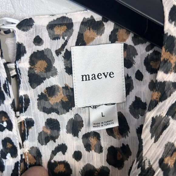 Maeve Anthropologie Top Size Large Leopard Print Flowy Blouse Balloon Sleeve - Picture 4 of 10